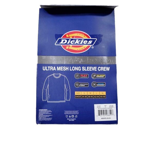 Dickies Temp Iq Ultra Mesh Long Sleeve Crew Shirt Top Men's Small 34-36 Black - Picture 2 of 5